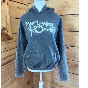My Chemical Romance Mineral Wash Hoodie Charcoal Grey Band Logo Graphic Sweatshi